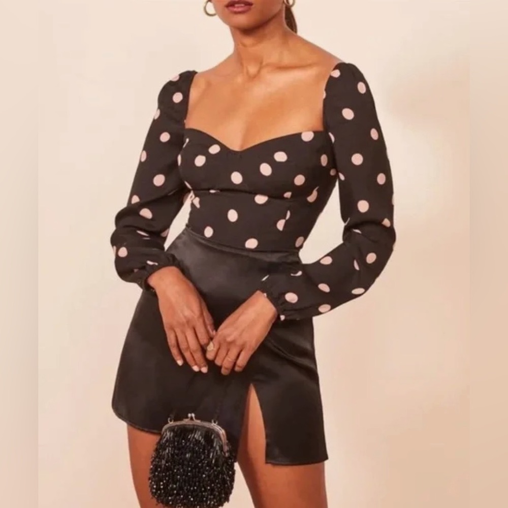 Reformation Reign Polka Dot Long Sleeve Blouse Top in Kisses SIZE 2